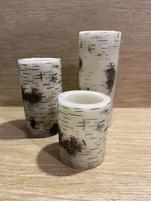$22.49 • Buy 3 Piece Real Wax LED Flameless Birch Bark Candle Set BS3