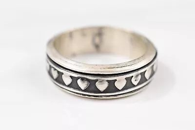 Vintage Sterling Silver Heart Men's Band Ring Size 12.5 10.5g - Unique! • $90