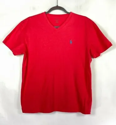 $12.65 • Buy Polo Ralph Lauren Mens V Neck Short Sleeve Blue Pony Logo T Shirt Size S Pink.  