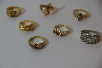 Ladies  Vintage Jewelry Rings Lot Gold Filledcolor Stones More Lot Of 7 • $18.50