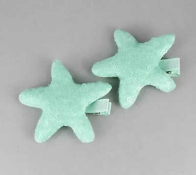 2 Mint Green Starfish Barrettes Hair Clip Sea Star Mermaid Barrette Hair 2 5/8  • $5.21