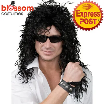 W611 Rock God Star Heavy Metal Kiss 1980s Slash Punk Black Mens Long Wig Costume • $22.26
