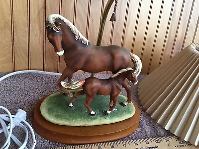 Vintage Horse Lamp Mare & Foal Hand Painted W/Wood Base • $14.99