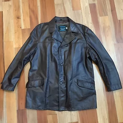 Vtg Cooper Brown Leather Coat Jacket Mens 48L 3 Button Coat Removable Faux Liner • $54.99