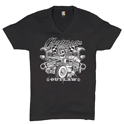 $16.87 • Buy Greaser Outlaw V-Neck T-shirt Kustom Kulture Old School Vintage Hot Rod Tee
