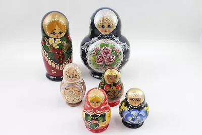 Nesting Dolls Matryoshka Collection Vintage Inc Hand Painted Metallic Girl X 6 • £4.20