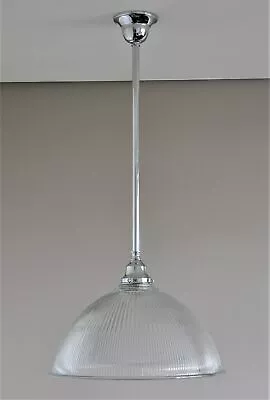 CLARENDON-SINGLE LIGHT PENDANT-CHROME ROD-CLEAR GLASS HALLOPHANE-industrial-one • $149