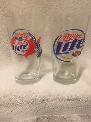 2 MILLER LITE GUITAR USA America Pint BEER GLASSES O • $24.99