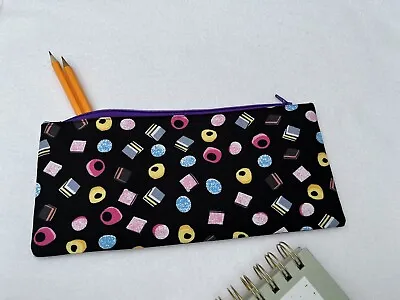 Handmade Sweets Print Fabric Pencil Case.  Water Resistant Lined • £3.95