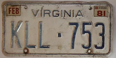 $12.50 • Buy Virginia VA Vintage License Plate Tag Vintage 1981 # KLL-753 P 