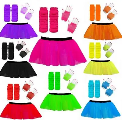 NEON TUTU SET ACCESSORIES 1980S SKIRT FANCY DRESS HEN PARTY OUTFIT COSTUME 80s • £6.49