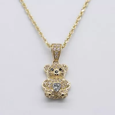 3/4  Colorful Teddy Bear Heart Pendant Necklace 14K Yellow Gold All Sizes • $153.99