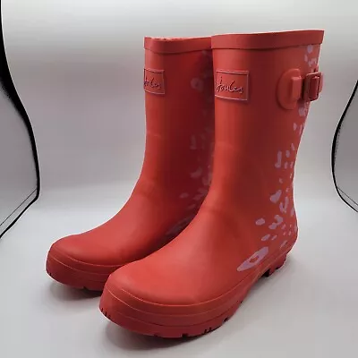 Joules Molly Welly Womens 9 Rain Boots Rubber Mid Height Waterproof Red Leopard • $48.50