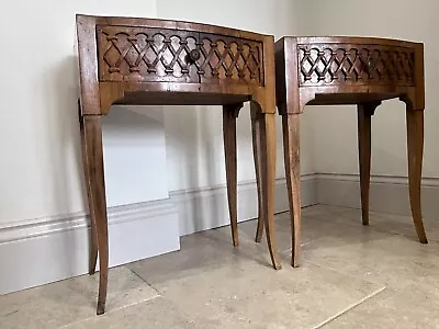 Stunning Pair French Italian 1920s Walnut Veneer Carved Bedside Drawers Tables • £355