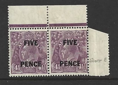 KGV MUH/MH 5d Overprint On 4 1/2d Violet. Variety SHORT E ! • $7