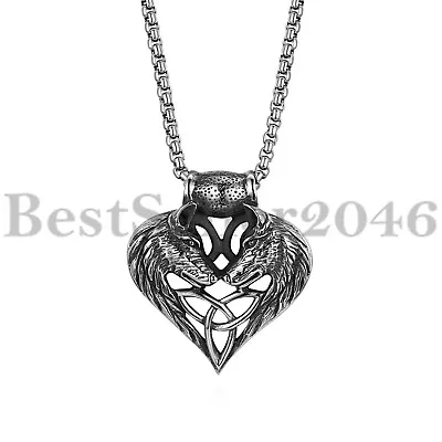 Mens Stainless Steel Viking Celtic Knot Wolf Head Pendant Necklace Chain 22  • $9.99