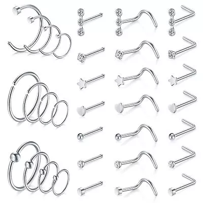 33pcs 20G Surgical Steel Nose Hoop Rings L Shaped Screw Studs Nostril Piercing • $10.99