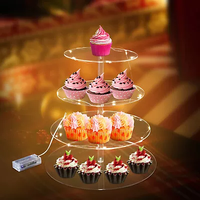 4-Tier Clear Acrylic Cupcake Stand Cupcake Tower Holder W/ LED Light String USA • $20.90