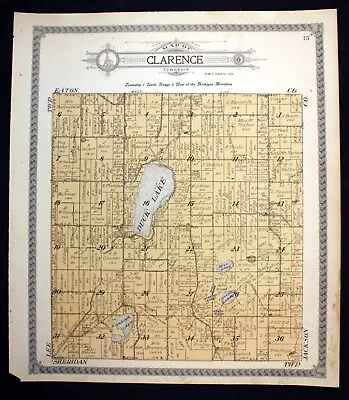 1916 Plat Map Clarence Township Calhoun County Michigan Duck Lake Prairie Lake • $18.50