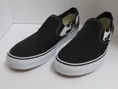 Vans Black/White Flame Classic Slip-On Canvas Skate Shoes M-11.0/W-12.5 NWOB • $49.99
