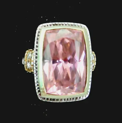 Judith Ripka JR TWO  SS  18K Gold Pink Quartz And Diamond  Ring Size 5 1/2 • $374.99