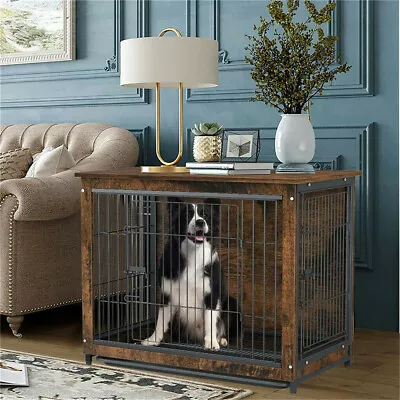 Vintage Wooden Dog Crate House Furniture Heavy Duty Dog Cage Kennel Sofa Table • $199.92