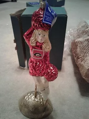 University Of Georgia Cheerleader Ornament Hand Painted Collectible Glass • $49.99