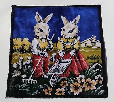 Vintage Velvet Pillowcase Mr. & Mrs. Bunny Rabbit Gardening Made In Italy Easter • £23.85