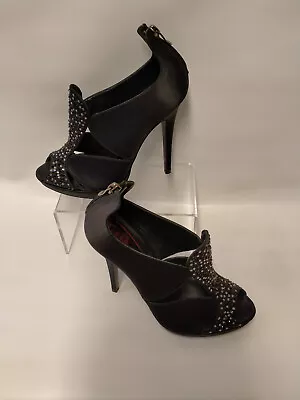 NEW MAGRIT Black Satin Leather Crystal Cruise Formal Evening Shoes UK4 RRP £199  • £30