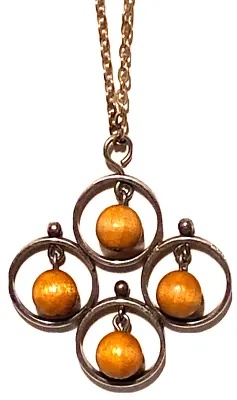 Kaija Aarikka Finland Vintage  Silver Tone Wood Bead Modernist Pendant Necklace • $188