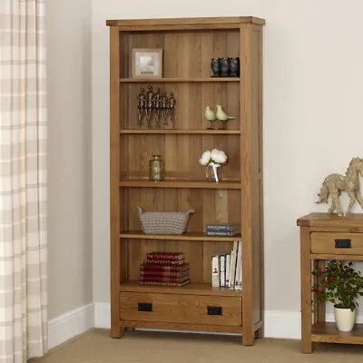Rustic Oak Large Bookcase With 1 Drawer - Living Room Furniture - RS26 • £449
