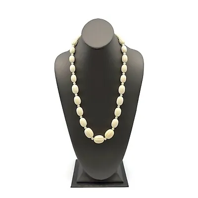 Vintage Cream Lucite Acrylic Mixed Size Bead Strand Fashion Necklace 25 Inch • $29.99