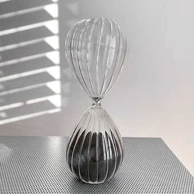 Freestanding Hourglass Sand Timer MEDIUM 9  Ribbed Glass Black Sand 60 Minute • $34