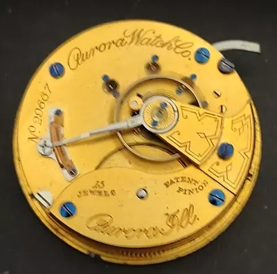  Early Circa 1885 Aurora 18 Size 15J Pocket Watch Movement Mint Dial Running • $89.50