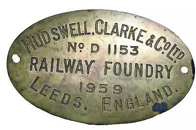 Genuine Old Brass Hudswell Clark & Co Ltd Leeds Railway Foundry 1959 Oval Plaque • £51
