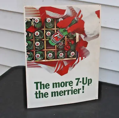 CHRISTMAS GRAPHIC Dated 1965~ 7-UP SODA  THE MORE THE MERRIER  Old Stand-Up Sign • $55