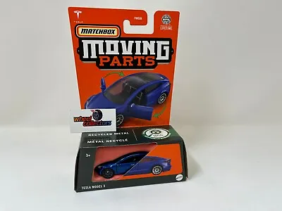 Tesla Model 3 * BLUE * 2024 Matchbox Moving Parts Case K • $4.59