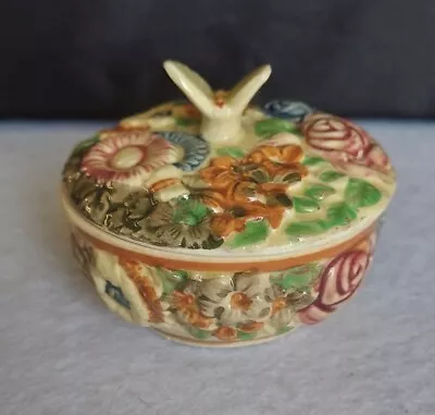 Vtg Lidded Trinket Box Ceramic Hand Painted Butterfly Floral Made In Japan • $10.56