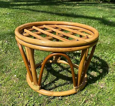 Vintage Pier 1  Bamboo Bentwood Rattan Stool Ottoman 19”D 13”H • $59