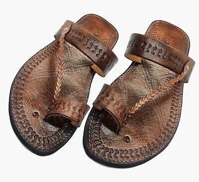 Handmade Moroccan Leather Sandals Berber Sandal Flip Flop Shoes D.Brown Leather • $32.99