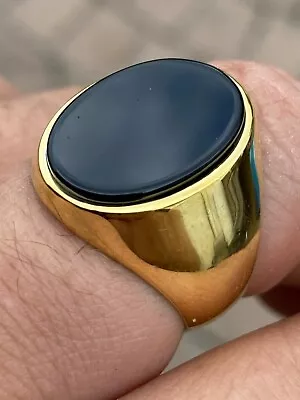 Men's 14k Gold Plated Solid 925 Sterling Silver Black Onyx Signet Ring Size 7-13 • $55.15