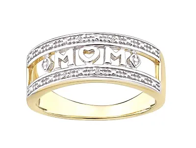 9ct Yellow Gold On Silver Diamond MUM Ring Sizes J - V • £26.95