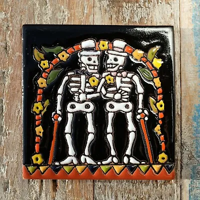 MEXICAN Relief TILE 10.5X10.5 CMS SKELETON GROOMS TILE • £4.95