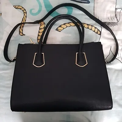 H&M Large Big Handbag Black Bag Double Strap Shoulder Strap Open Top Zip Side • £15