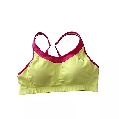 Moving Comfort 36C Neon Yellow Pink VERO Wirefree Padded Sports Bra #300511 Hook • $18.74