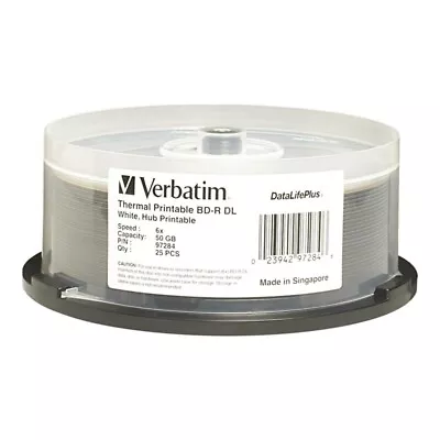 Verbatim 97284 25pk BD-R DL 50GB 6X Spindle White Thermal Everest • $102.99