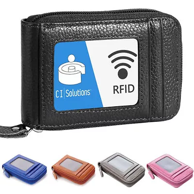 Men Women Leather Credit Card Holder RFID-Blocking Small Zipper Wallet Best Gift • $4.98