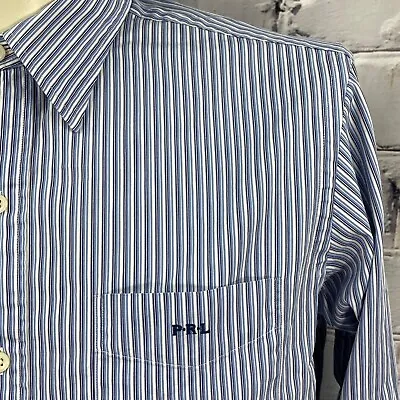 Polo Ralph Lauren Men's Long Sleeve Cotton PRL Monogram Blue Stripe Shirt Small • $16.66