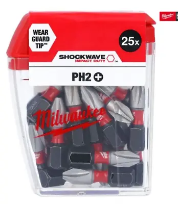 Milwaukee Impact Driver PH2 Bits 25pk Shockwave 25mm Fits Makita Dewalt Bosch • £14.95