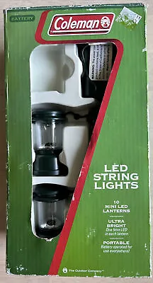 Coleman LED String Lights Green 10 Mini  LED Lanterns Never Used Battery Operate • $29.99
